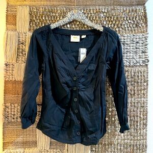 🖤NWT Maeve Anthropologie black long sleeve button down top sz 4
